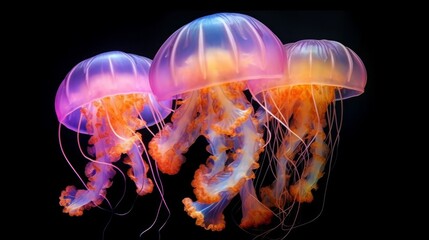 A group of jellyfish floating in the water