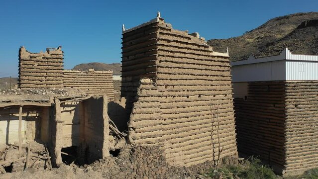 Aerial view of stone and mud houses  Sarat Abidah  Saudi Arabia