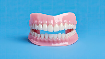 Fototapeta premium Aesthetic Dentistry of denture. Front view of complete denture isolate on a white background. Generative Ai