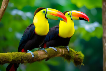 Obraz premium Colorful Toucan Perched on a Branch in the Jungle