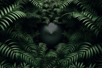 A picture of a circular object surrounded by green leaves. Optical illusion