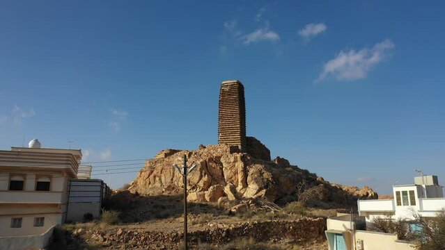 Aerial view of stone and mud watchtower Sarat Abidah  Saudi Arabia