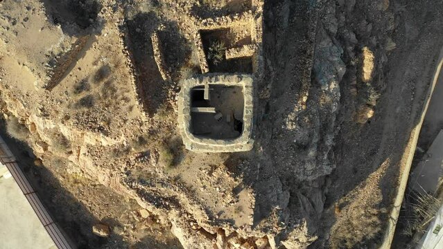 Aerial view of stone and mud watchtower Sarat Abidah  Saudi Arabia