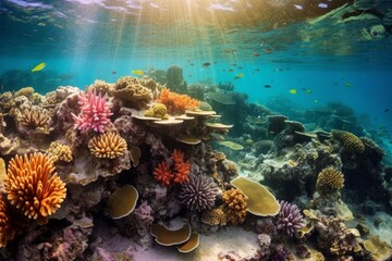An underwater view of a colorful coral reef
