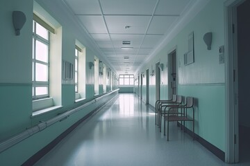 Naklejka na ściany i meble Medical Facility. Clean Hospital Corridor with Modern Architecture