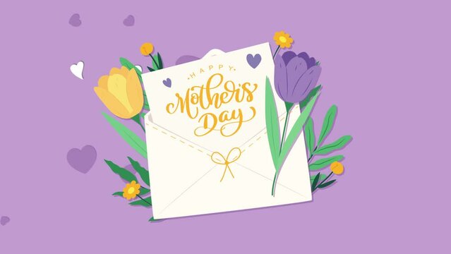 Opened envelope to celebrate mother's day with flower. Happy Mothers Day background animation. Mother's Day animated. Motion graphics