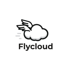 Sky illustration, cloud vector logo with wings moving fast