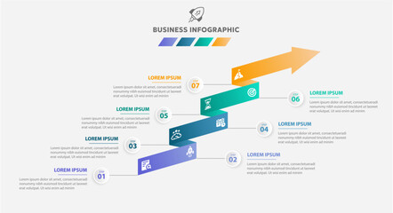 

Business infographic Gradient color process with arrow shape design with icons 7 big number and 7 options,Vector illustration.