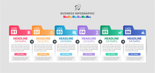 Timeline business infographic gradient color process with rectangle template design with icons 6 ,step and 6 options,Vector illustration.