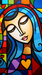 virgem maria de nazaré em pintura arte cubismo colorida 