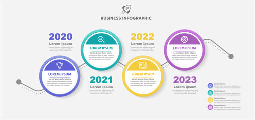 Timeline business infographic blue green yellow and purple color process with rectangle template design with icons 4 ,step and 4 options,Vector illustration.