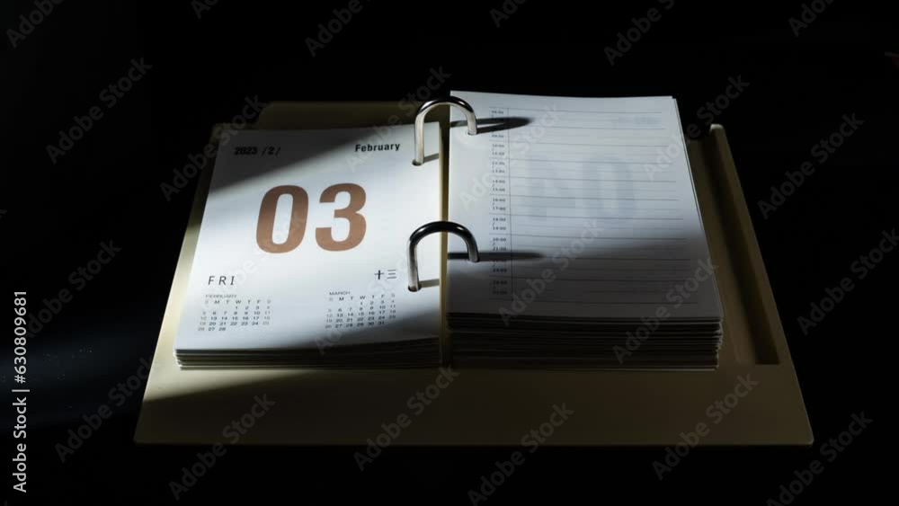 Poster timelapse of a countdown of a calendar with light falling on it on the dark background