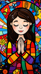 mulher em oração arte cubismo colorida 