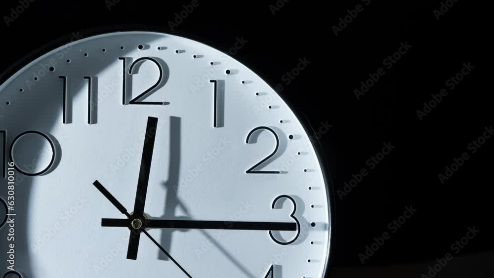 Poster timelapse of the time passing fast with the clock isolated on the empty black background