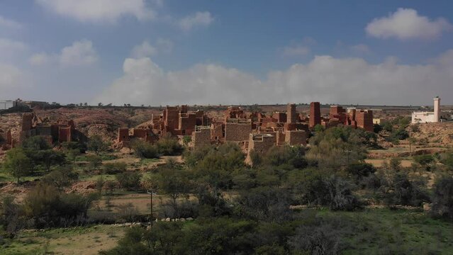 Aerial view of red stone and mud houses Sarat Abidah  Saudi Arabia