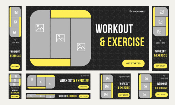 Vector illustration clean gym and fitness web bannerfor social media posts, fully editable vector eps 10 file format