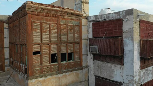 Aerial view of old houses with  mashrabiya in al-BaladJeddah  Saudi Arabia