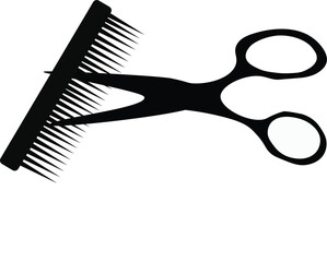 scissors and comb on white background