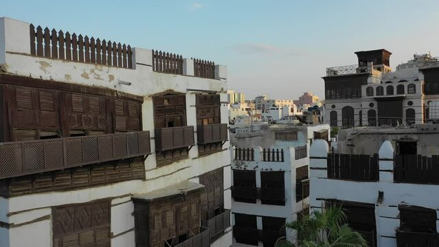 Aerial view of old houses with  mashrabiya in al-BaladJeddah  Saudi Arabia