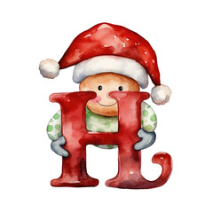 Watercolor Christmas English Alphabet Letter H for Christmas and Happy New Year (AI Generated)