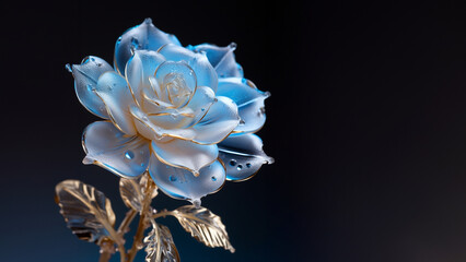 Wunderschöne blaue Rose mit Eis Kristallen und Schnee als Poster und Druckvorlage, ai generativ