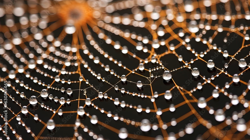 Aufkleber a close up of a spider web with drops of water on it. generative ai