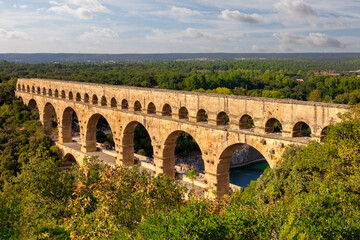 Pont du Gard Roman Aquaduct, Languedoc-Roussillon, France, in early autumn. This was built by the Romans in the first century AD to carry water from Uzes to Nimes.