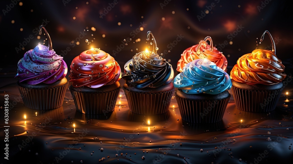 Aufkleber a group of cupcakes with colorful frosting on them. generative ai