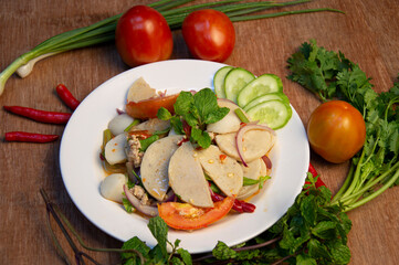 Spicy pork salad, Thai food, Thai street food