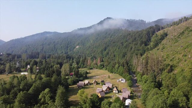 Drone view over wild forested landscapes during daytime