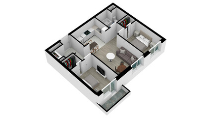 Architecture 2D floor plan. Plan floor apartments set. One, two bedroom apartment. Interior design elements bedroom, bathroom with symbols furniture. Architecture 2D floor plan.