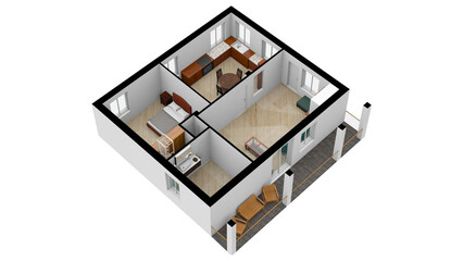 Architecture 2D floor plan. Plan floor apartments set. One, two bedroom apartment. Interior design elements bedroom, bathroom with symbols furniture. Architecture 2D floor plan.