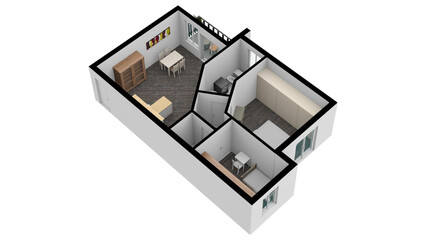 Architecture 2D floor plan. Plan floor apartments set. One, two bedroom apartment. Interior design elements bedroom, bathroom with symbols furniture. Architecture 2D floor plan.