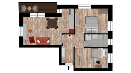 2D layout plan drawing Floor plan of house Floor Plan with furniture