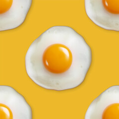 Vector Seamless Pattern with Realistic Fried Egg, Omelet on a Yellow Background. Healthy Breakfast, Protein Food, Diet Meal Concept. Design Template