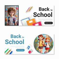 Back to school banner with alarm clock and black chalkboard wallpaper