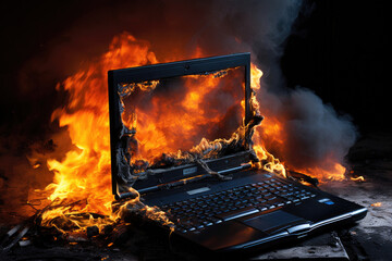 Laptop on fire. Burning lap top