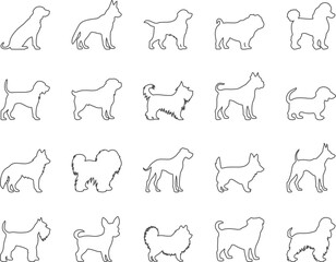 Dog Breeds Icons Set. Retriever, German Shepherd, Bulldog. Editable Stroke. Simple Icons Vector Collection
