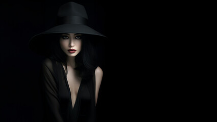Hübsche Asiatische Frau Gesicht mit Hut in schwarz weiß Porträt, ai generativ