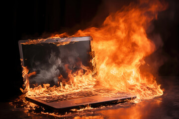 Laptop on fire. Burning lap top