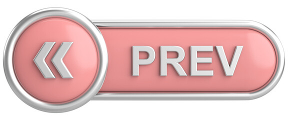 Previous button. Back button. 3D illustration.