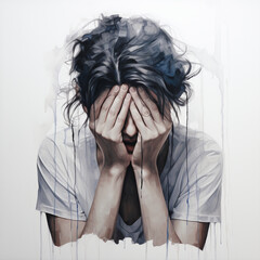girl woman depressed with hands covering her face overthinking depressed anxious sad too many thoughts stress