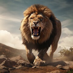  fierce lion in africa cinematic realistic  © Young
