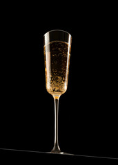 glass of champagne close up black background sparkling