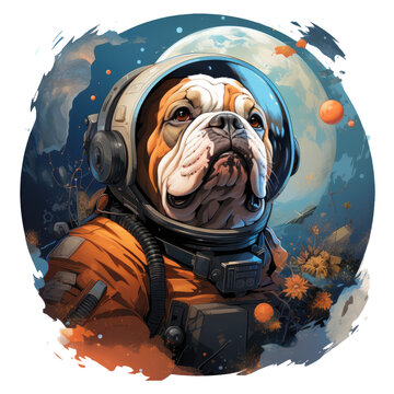 Halloween Coffee English Bulldog t-shirt design, depicting a Bulldog as a coffee astronaut floating in space, Generative Ai
