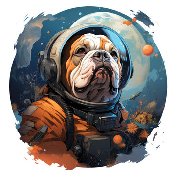 Halloween Coffee English Bulldog t-shirt design, depicting a Bulldog as a coffee astronaut floating in space, Generative Ai