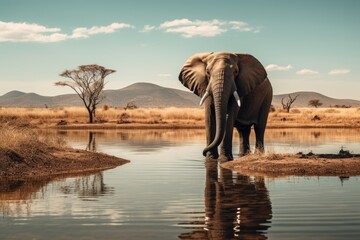 Elephants on a waterhole in africa