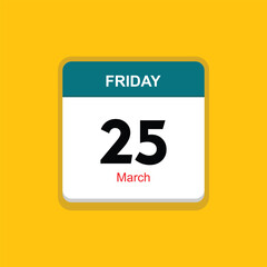march 25 friday icon with yellow background, calender icon
