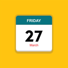 march 27 friday icon with yellow background, calender icon