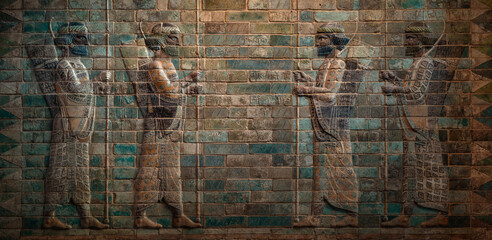 Ancient image of Assyrian warriors. Historical excursion on the subject of civilizations of...